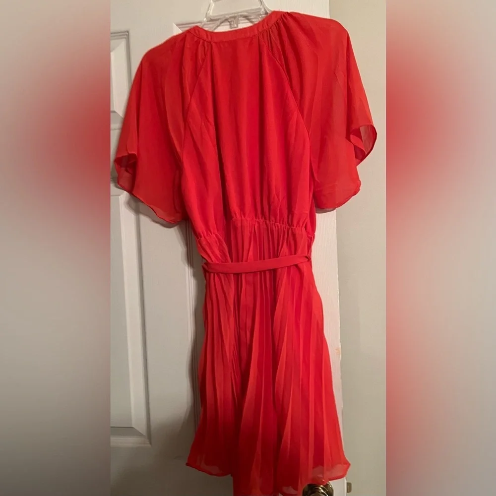 Umgee Boutique Women's Coral Red Soft Pleated Skirt  Tie Dress NWT M #2329